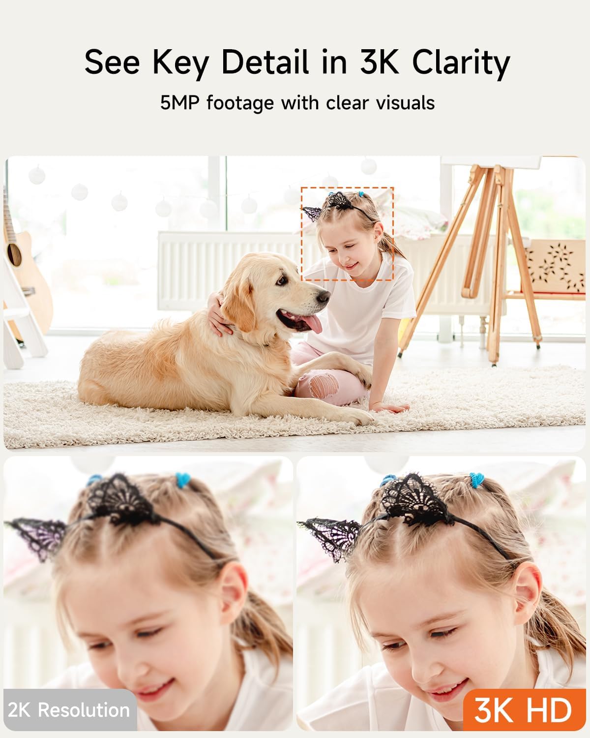 CINMOORE 5MP 64GB 3K 360 2-Way 2.4G 5G Camera for Home Security, Free SD Card, Non-Subscription AI Human/Pet/Facial