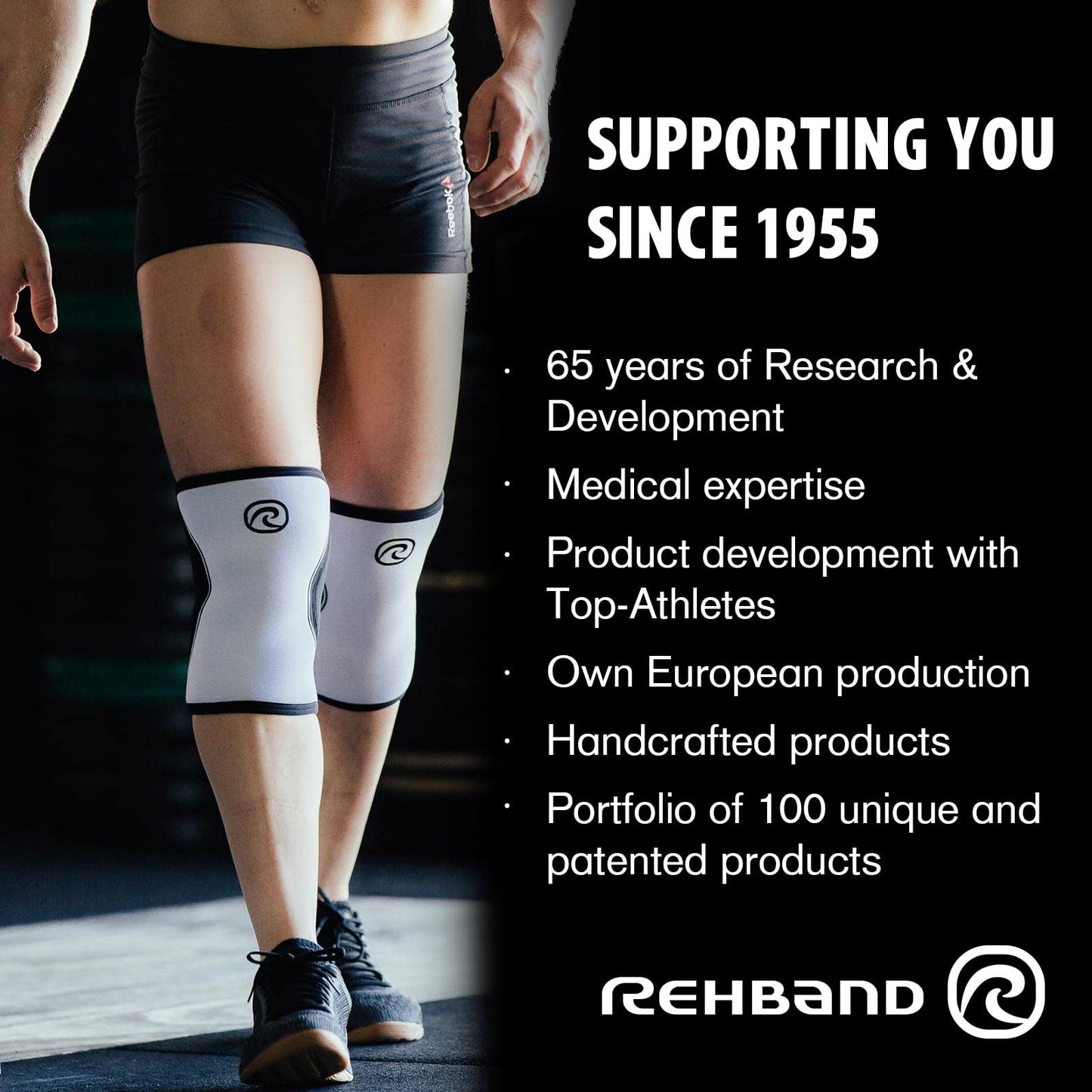 Rehband 5mm Knee Sleeves for Functional Training, Cross-Training & Powerlifting, Weightlifting Knee Support made of Neoprene, Unisex, Colour:Carbon/Black - 1 Piece, Size:Large