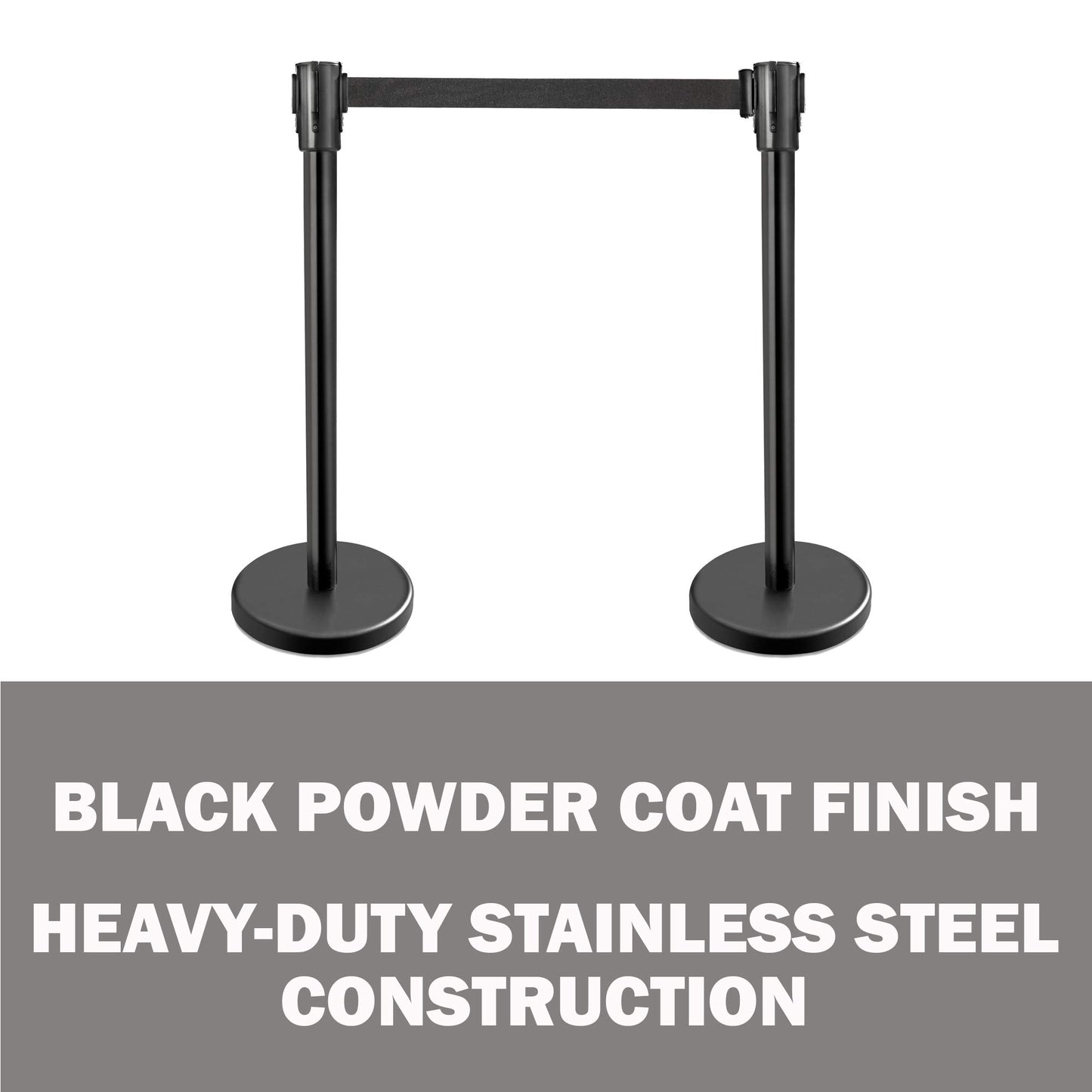 New Star Foodservice 54590 Stanchions, 36-Inch Height, 6.5-Foot Retractable Belt, Set of 2, Black Belt