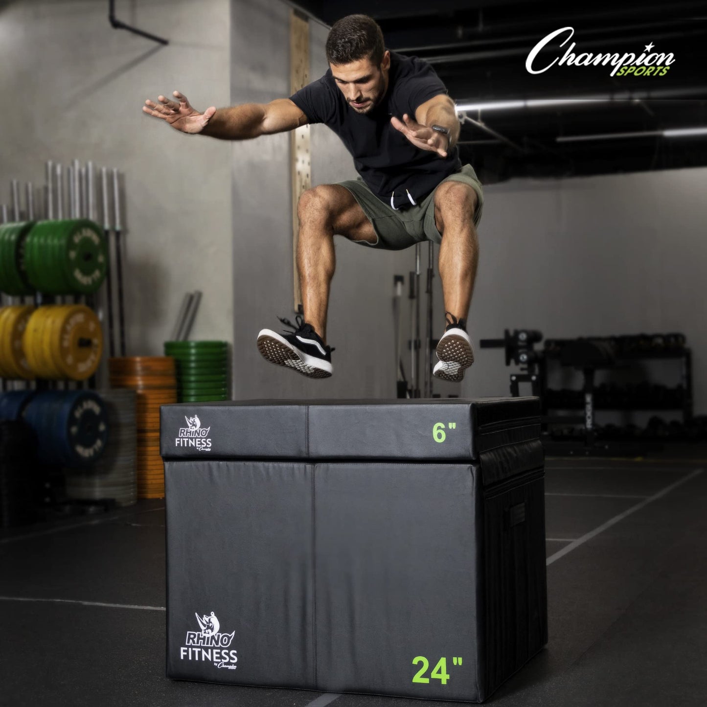 Champion Sports Foam Plyometric Box Set with 3", 6", 12", 18", and 24" Included - Durable Jump Boxes for Training with Handles, Hook and Loop Flaps - Stackable Cross Traning Plyo Box, Jumps for Gym