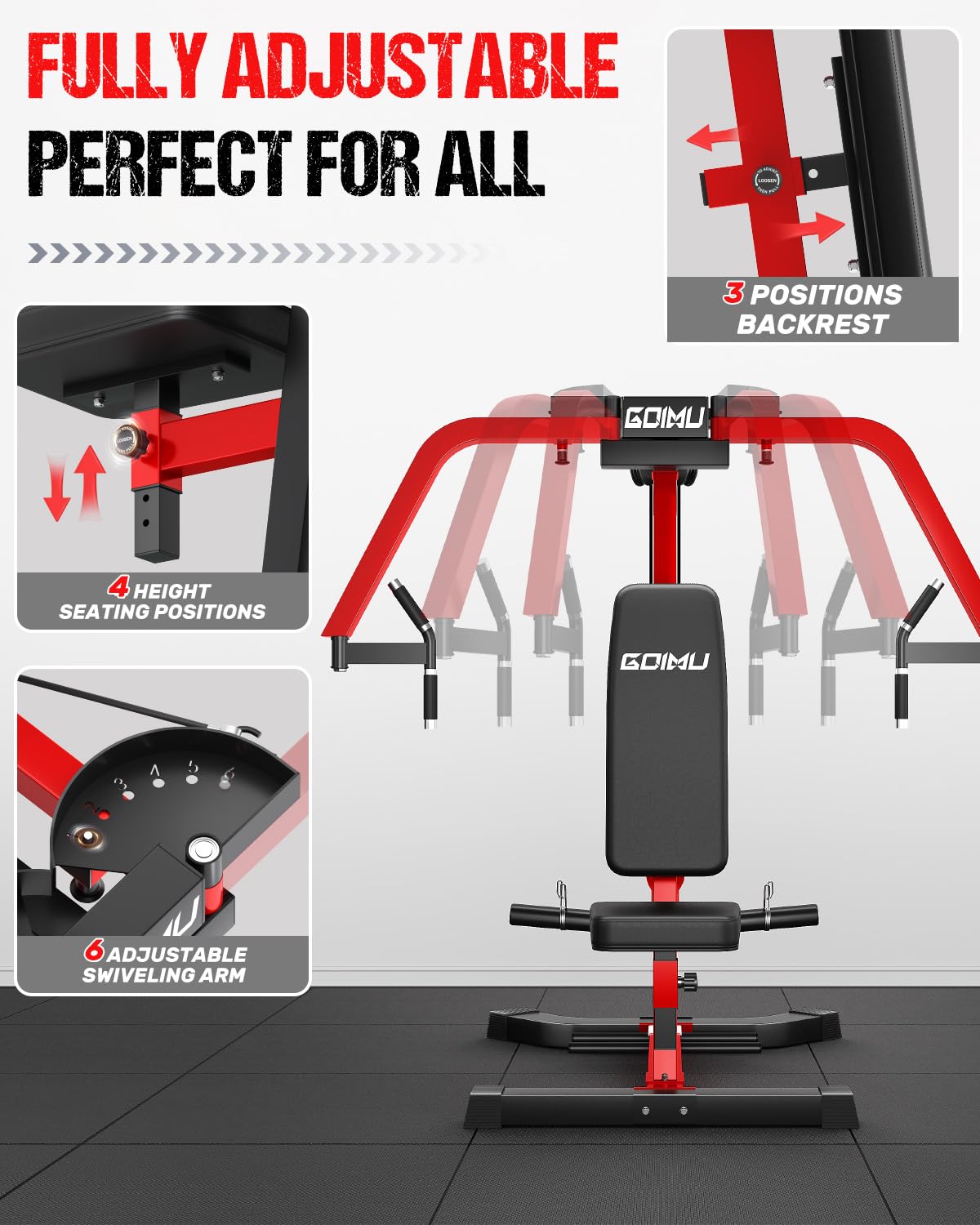 GOIMU Chest Fly Machine, CF01 PEC Fly and Reverse Delt Machine, Adjustable Upper Body Workout Equipment for Pectoral and Rear Deltoid, Chest Machine with Band Pegs for Home Gym