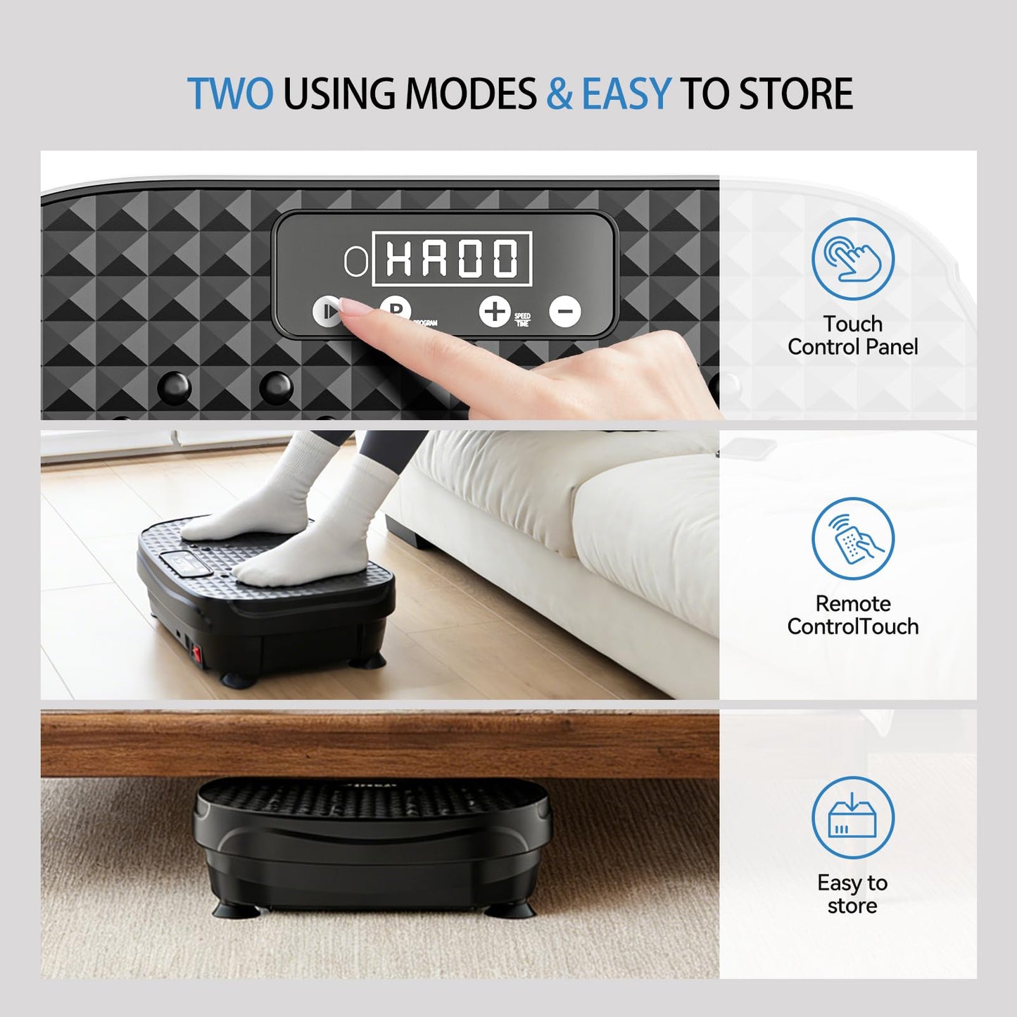 JAVRYK Vibration Plate Exercise Machine with 200 Adjustable speeds and 8 Scientific auto Modes, Compact Foldable Design and Ultra-Quiet Silicone Base for Home Workouts & Lymphatic Drainage