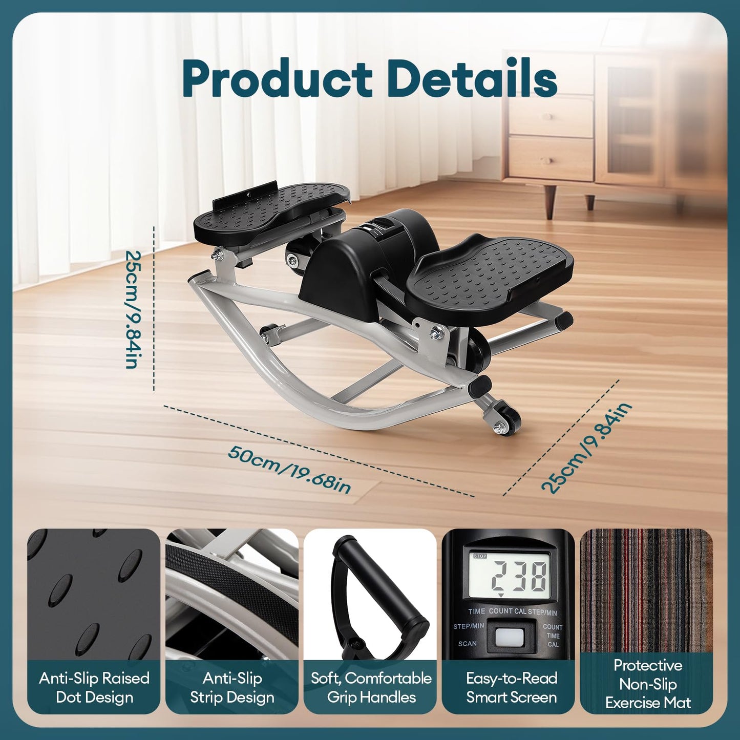 Rock Fitness Stepper, Lateral Step Rocker Side to Side for Exercise at Home with Resistance Bands & Non-Slip Mat - Exercise Step Balance Board Workout Machine for Home Apartment Dormitory