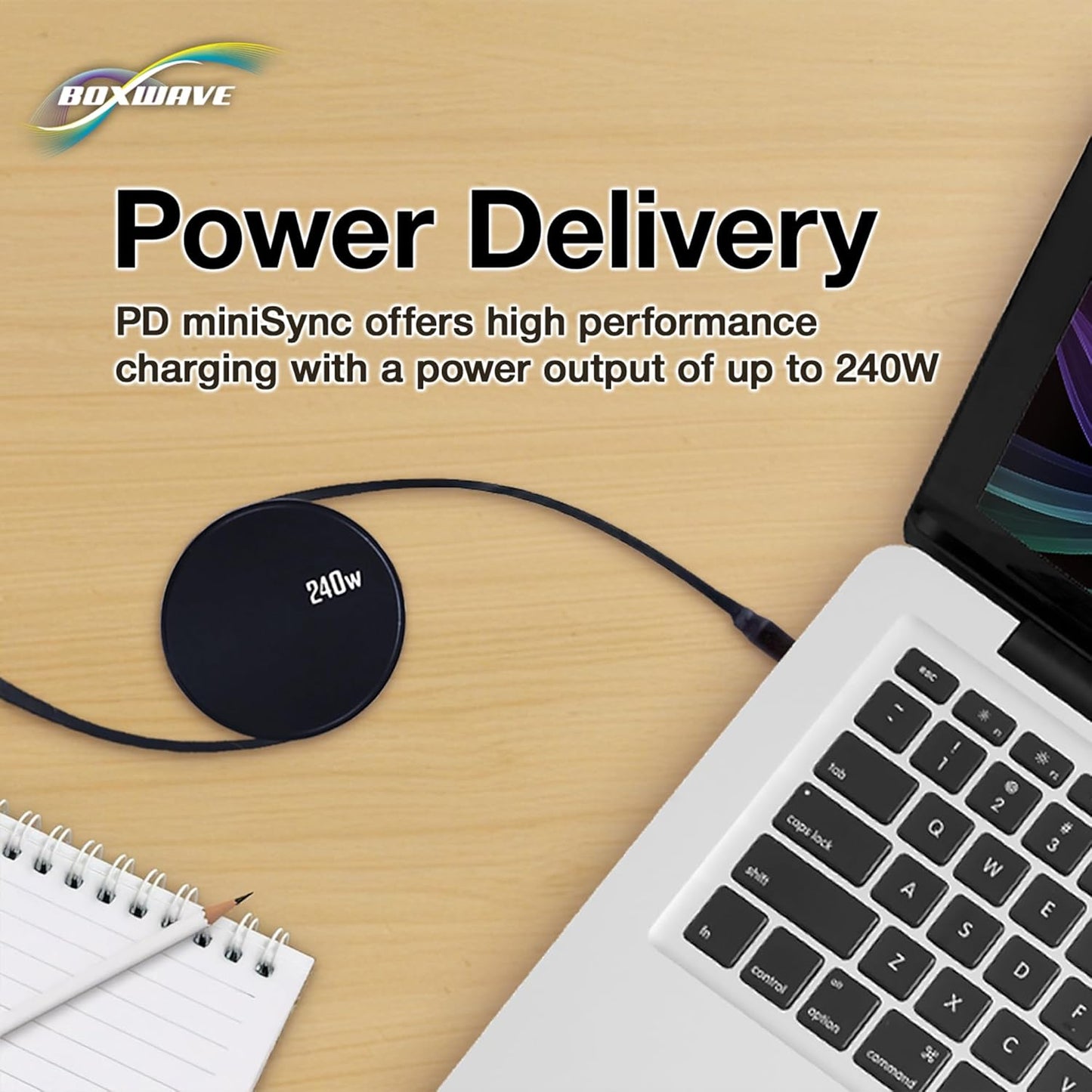 BoxWave MP3 (4 (240W), 240W Cable Compatible with MYMAHDI Player in) - PD miniSync Retractable PD Portable USB Type-C