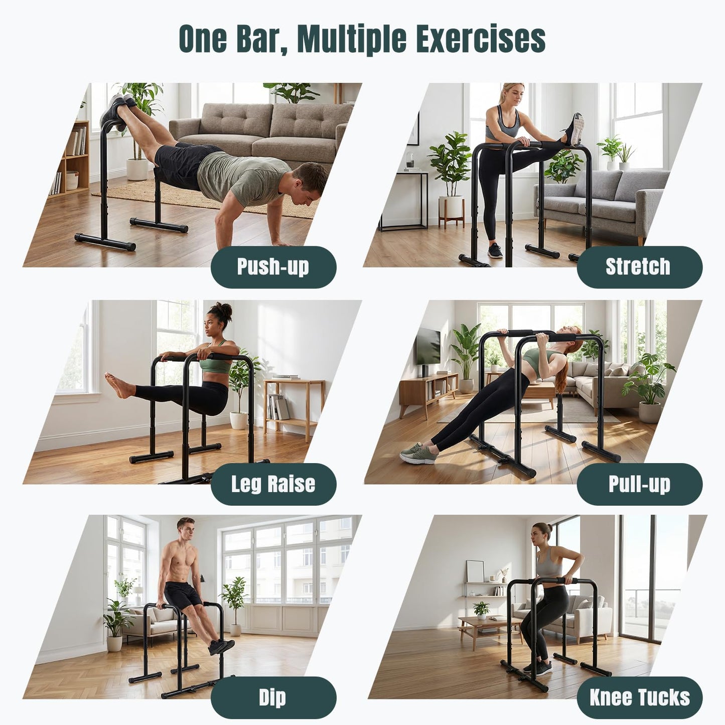 OLIXIS Dip Bar, Adjustable Heavy Duty Dip Bar Station with Soft High-Density Foam Handles, Stabilizer Parallel Parallette Bar Fitness Equipment for Home, Gym, Patio, Office