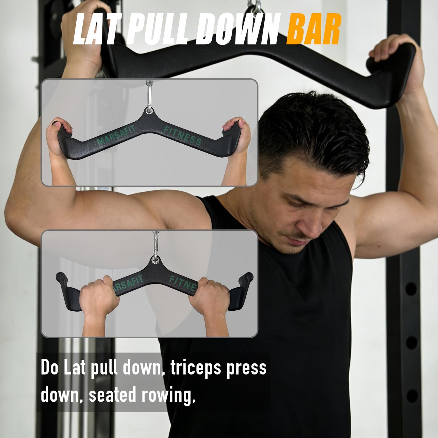 Home Gym Fitness Rowing T-bar V-bar Pulley Cable Machine Attachments, Bicep Curl Tricep Lat pulldown Bar Back Strength Training Handle Grips Lat Pull Down Bar Press Down Exercises (Length 19")
