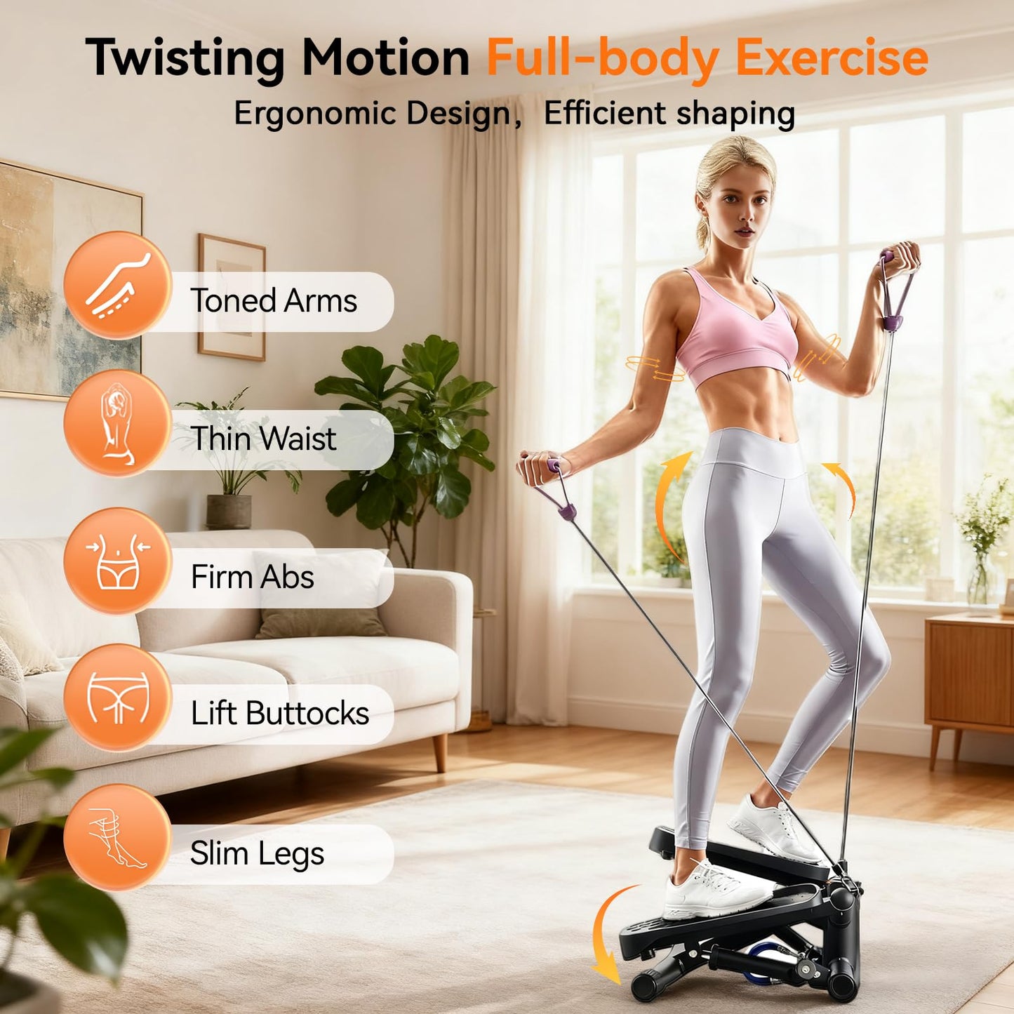 Joxir Twist Stepper for Exercise at Home, Mini Stair Stepper with Resistance Bands for Full Body Workout, Smooth and Quiet, Step Machine with 300LBS Loading Capacity