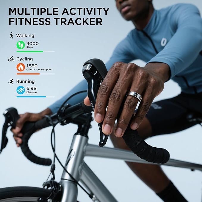 Health Activity Fitness Tracker, Ultra-thin Smart Ring for Women Men, Fitness Ring with Sleep Tracker, 24/7 Heart Rate Monitor, Step Counter, Calorie Pedometer, No APP Fee, for iOS Android (Silver #7)
