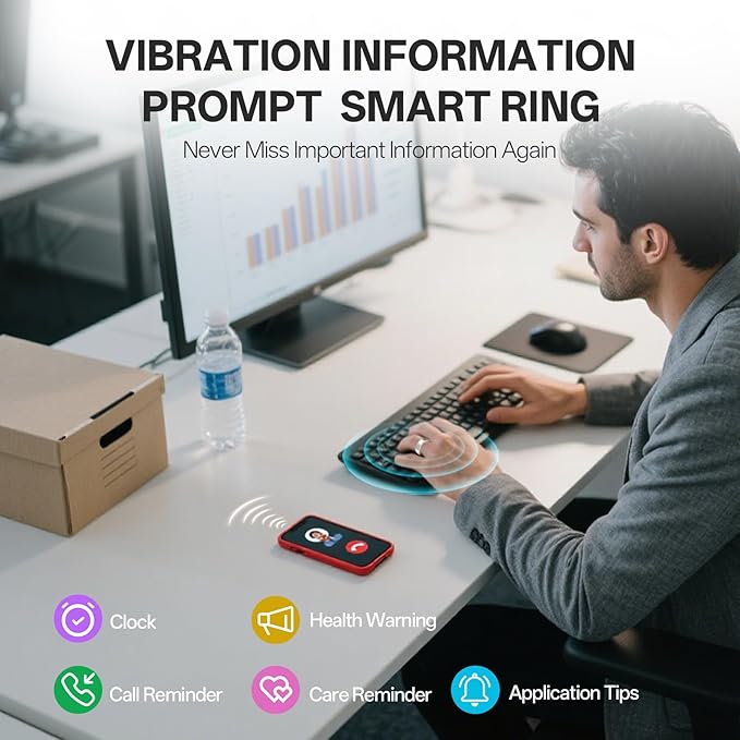 Smart Ring with Vibration Alerts, Health Tracker Ring with Body Temperature Monitor, Heart Rate, Sleep & Fitness Tracking, Waterproof Activity Ring for Men & Women, No App Fees (Gunmetal Gray, 10#)