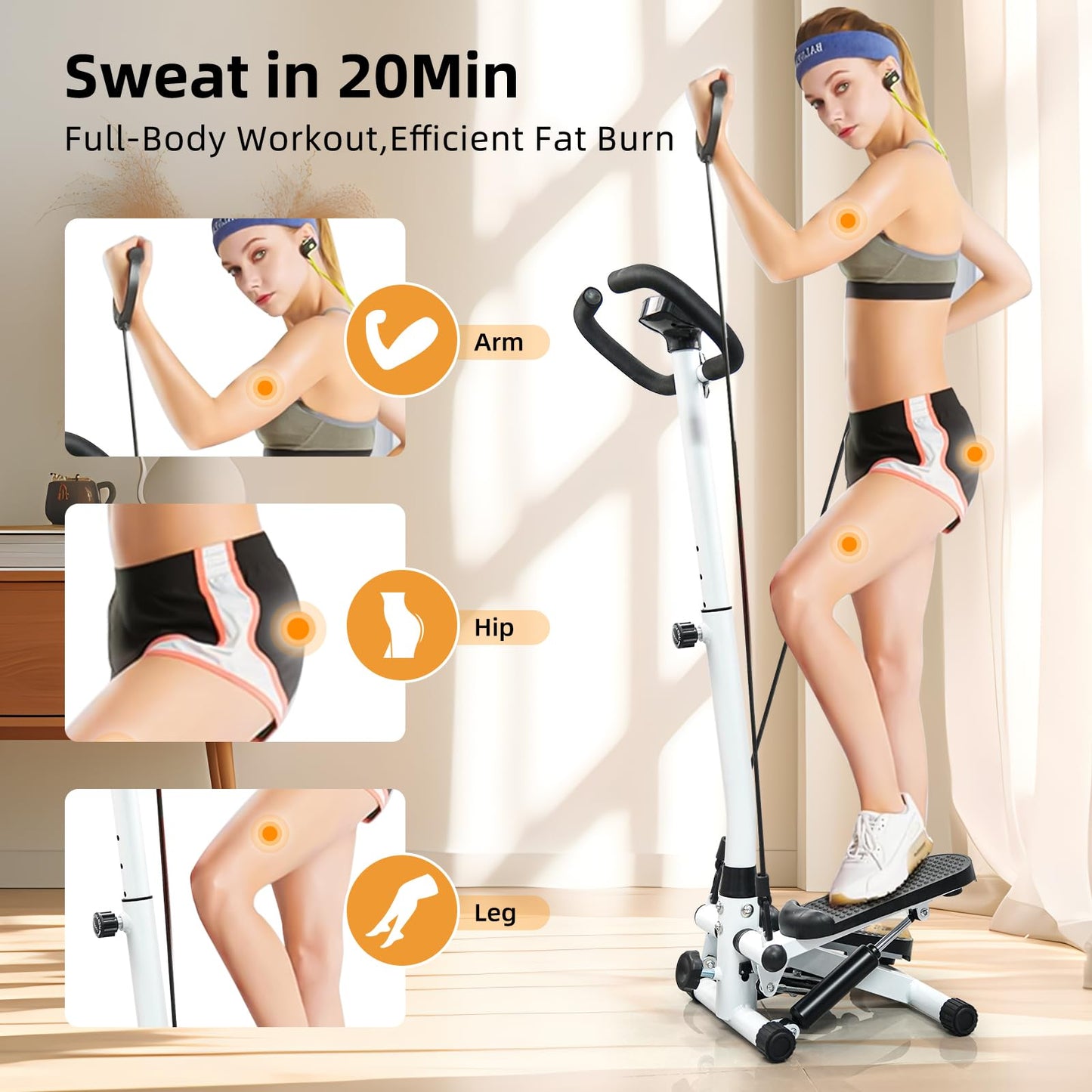 RORALA Twist Stepper with Handlebar,Stair Step Machine for Cardio Workout,Compact Home Exercise Equipment,300LBS MAX Weight Capacity