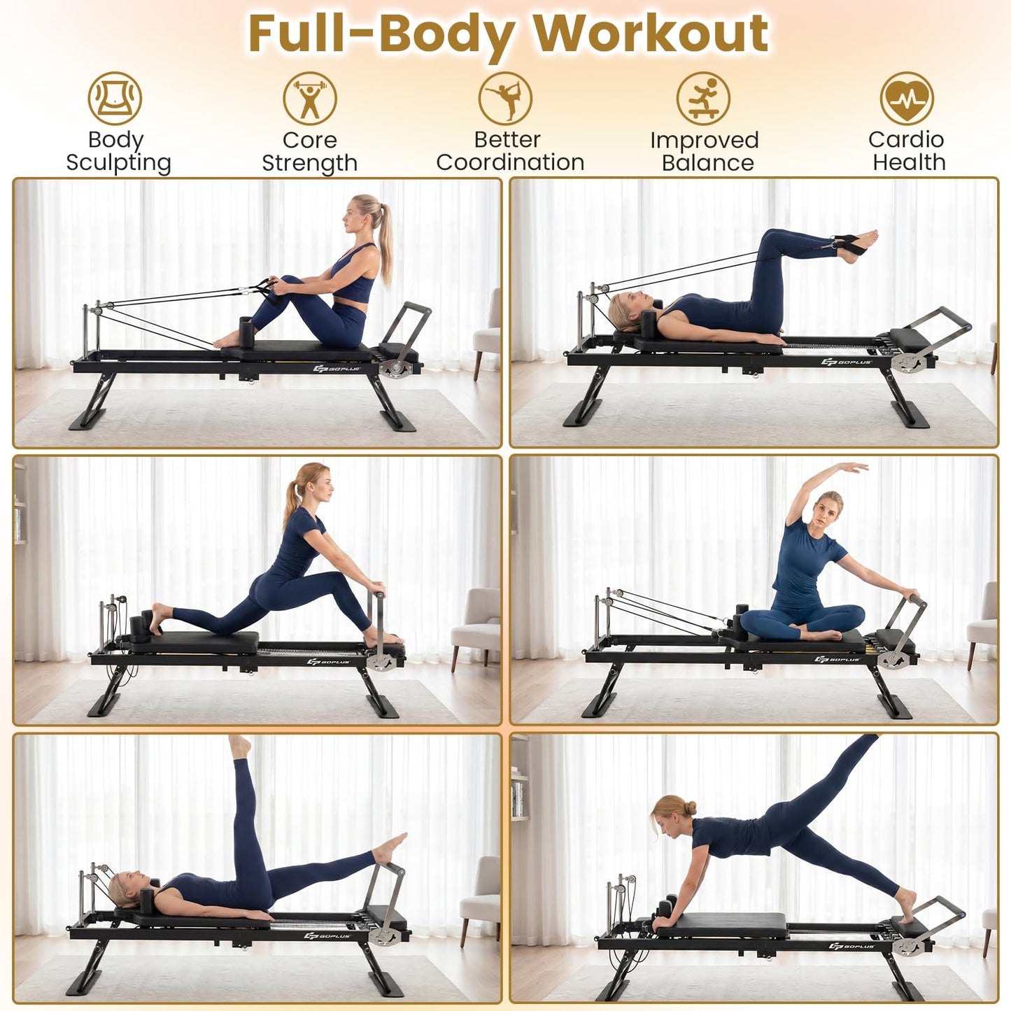 Goplus Foldable Pilates Reformer Machine for Home Gym, 84" Large Pilates Equipment w/ Jump Board, Dual Resistance System, Professional Pilates Machine for All Levels, 660 lbs Load Capacity