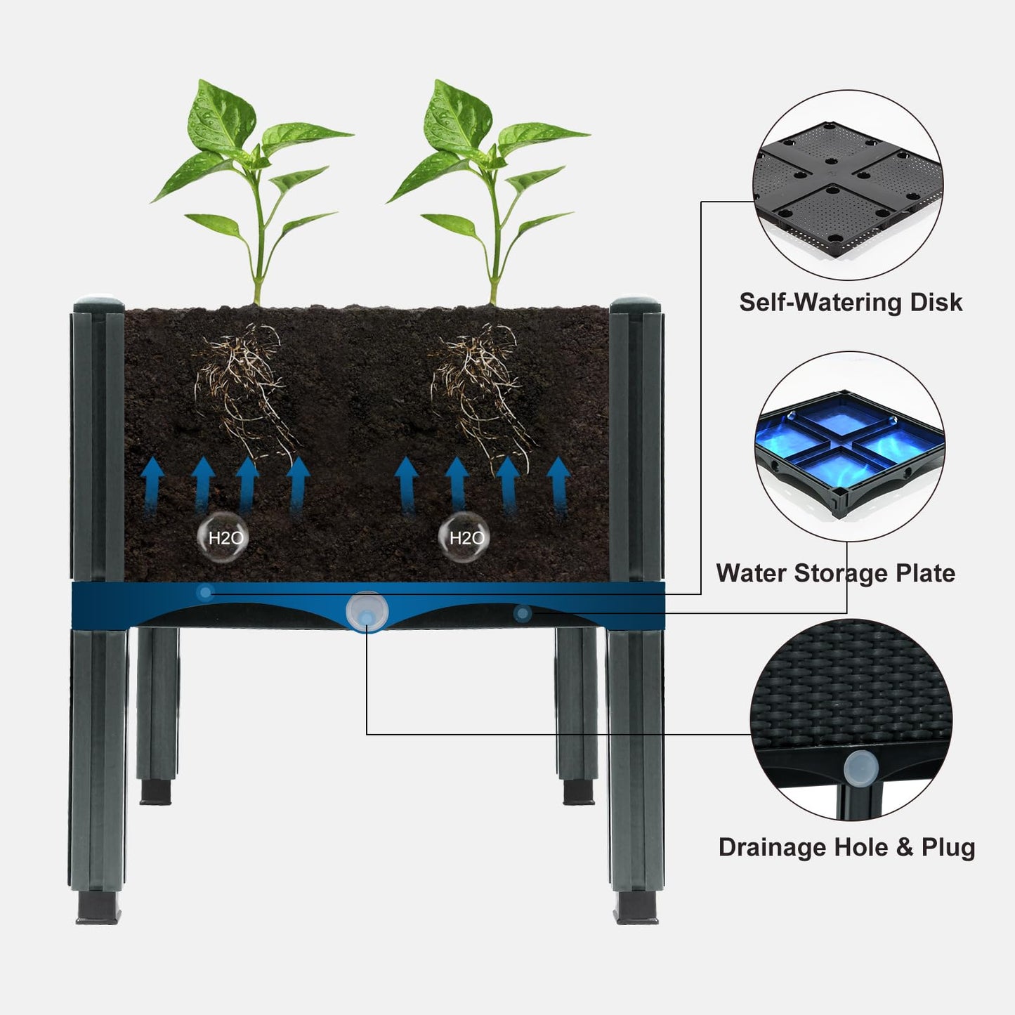 MAYOLIAH Raised Garden Bed with Legs 16.5" H Elevated Planter Box, Plastic Raised Beds for Gardening Vegetables Herb Flowers, Perfect for Indoor Outdoor Planting, 4 Boxes