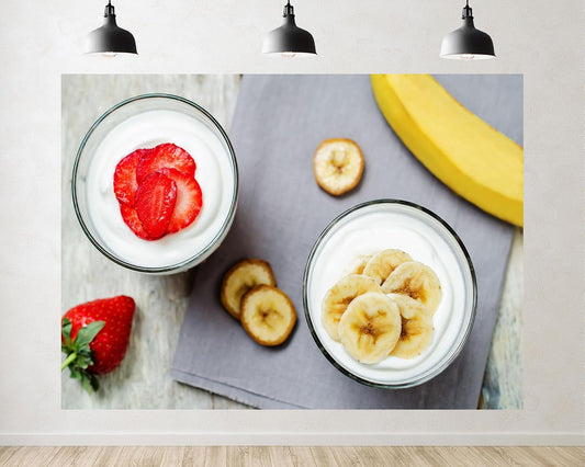 TryKid 8x8ft Strawberry Banana Yogurt Parfait Backdrop Fresh Fruit Healthy Snack Scene Photography Background Brunch