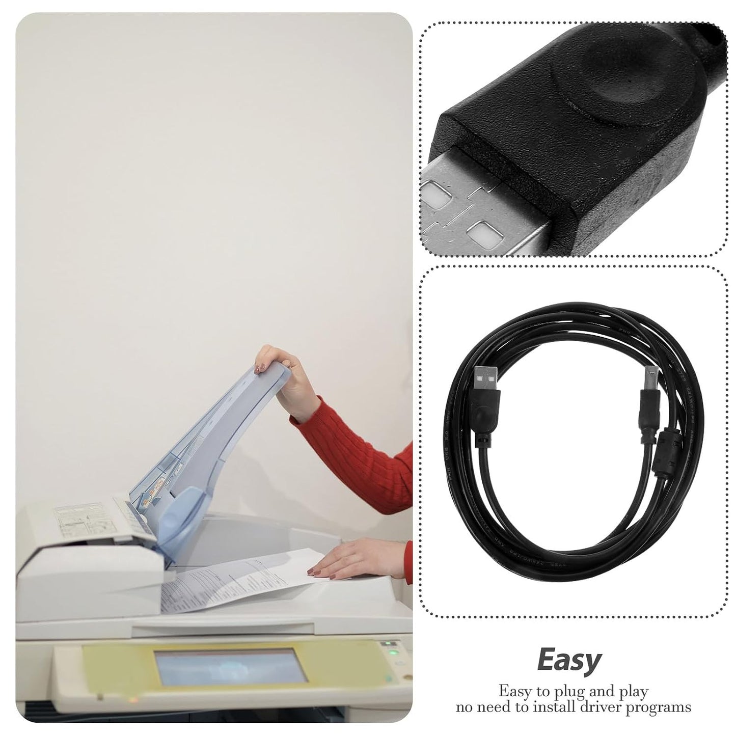 2.0 3 USB Printer and Copier USB Cable Meters Black for Computer Fax Machine Office Supply