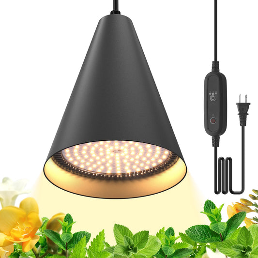 Bstrip Hanging Grow Lights for Indoor Plants, 25W Full Spectrum Hanging Plant Light with Timer &16.4FT Power Cord, 3000K Black Pendant Grow Light for Indoor Plant,Tall Plant Garden, Flowers,Greenhouse