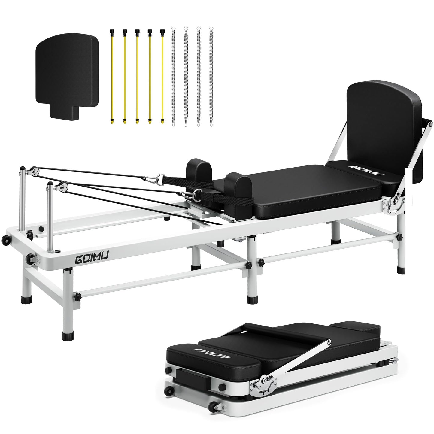 GOIMU Pilates Reformer, 91" Foldable Reformer Pilates Machine with High & Low Mode
