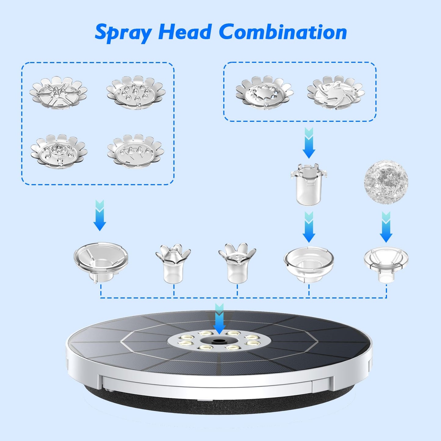 AISITIN 3.5W Solar Fountain with Lights, Built-in 3000mAh Battery & 3 Fixed Brackets & Crystal Ball & 8 Nozzles, Solar Water Fountain for Bird Bath, Backyard, Garden, Fish Pond, Only Work at Night!