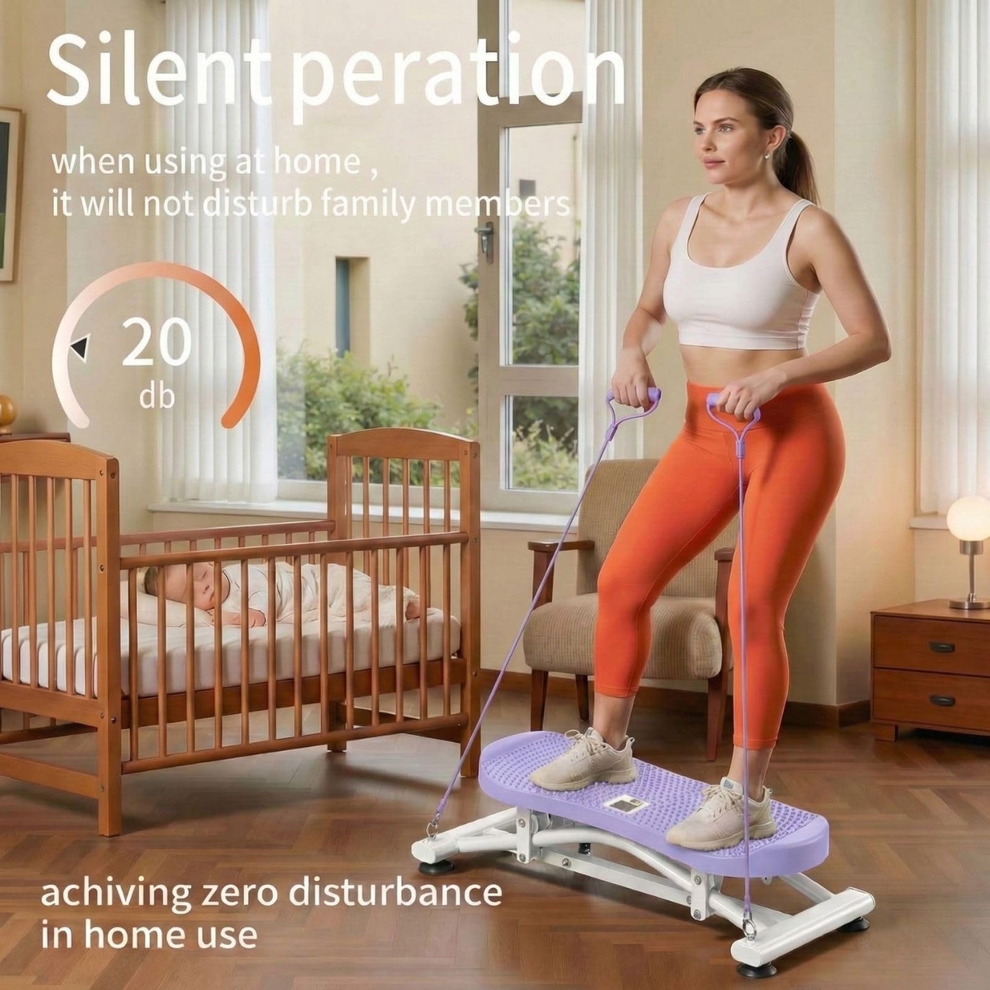 Balance Board for Adults, Rocking Stepper with Resistance Bands, Portable Wobble Board with LCD Monitor, 300 lbs Capacity Ski Trainer for Full Body Workout at Home Gym (Purple)