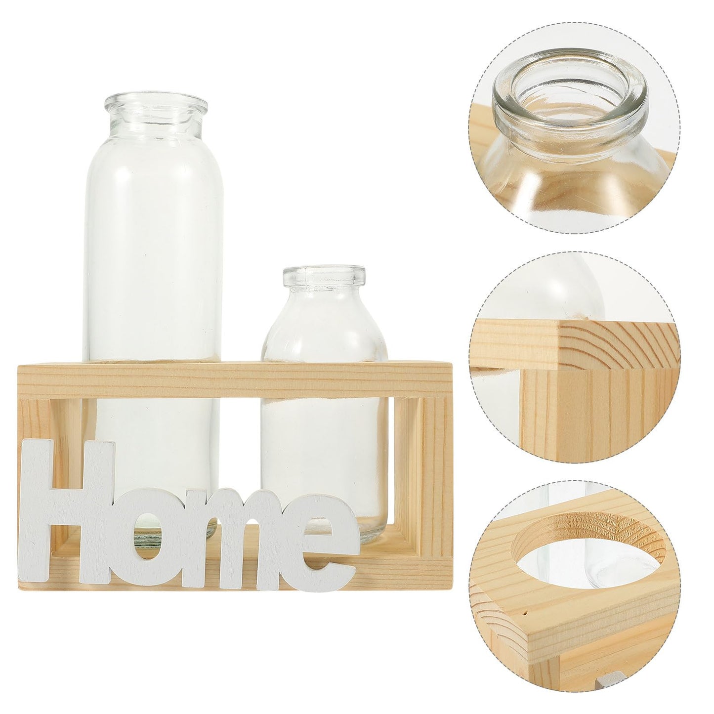 Luxshiny Hydroponic Glass Plant Vase with Wooden Stand, Nordic Style Indoor Terrarium Planter for Home Desk Decoration, 2pcs Set