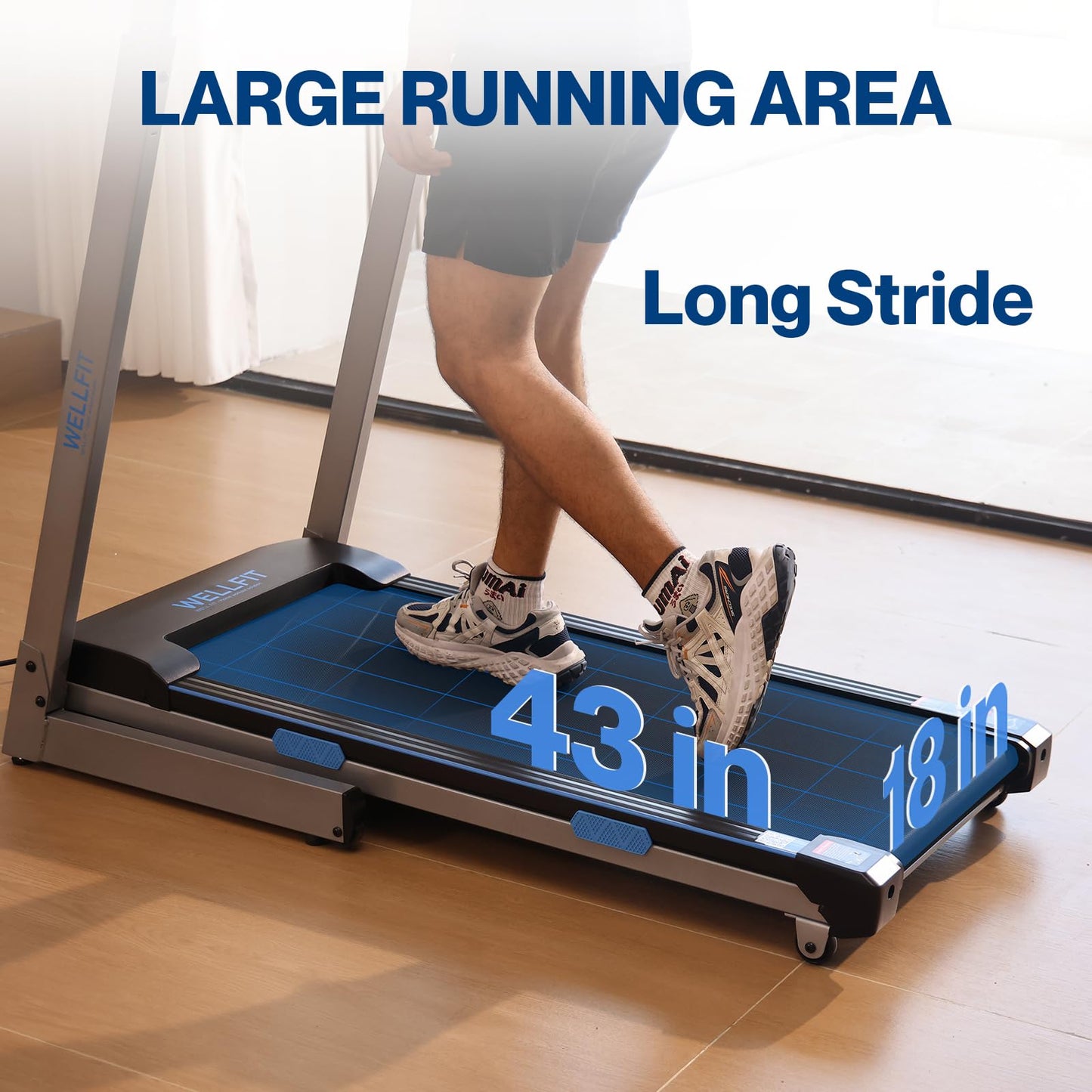 WELLFIT Automatic Incline Treadmills, Heavyduty Treadmill for Home 400LBS Capacity, Foldable Treadmill for Small Space, 18*43" Running Area, 4.0HP, 8.7MPH, HR Monitor, 95% Pre-installed, Easy Storage