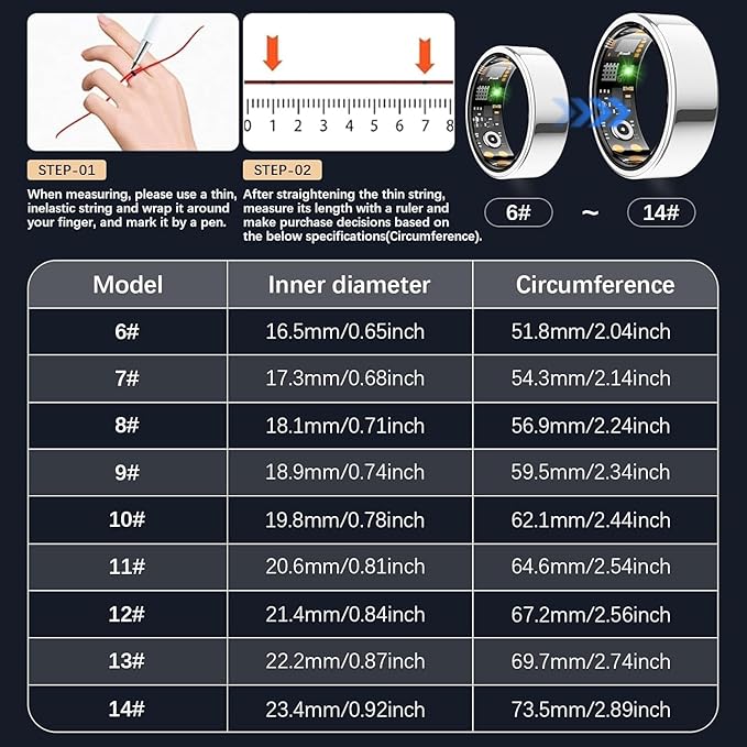 Health Tracker Ring, Smart Health Ring for Women Men with Heart Rate, Blood Oxygen, Sleep Monitor, Steps,Calories, No Subscription Fee, IP68 Waterproof Smart Ring for iPhone & Android (Silver, 12#)