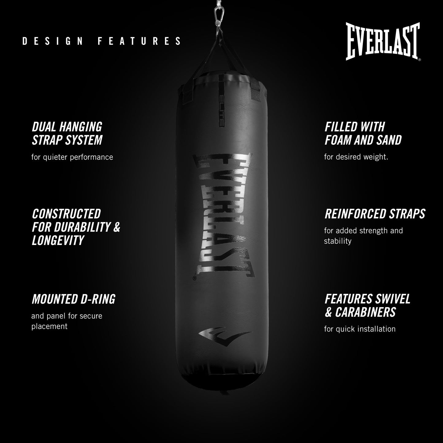 Everlast Elite 2 Heavy Bag (80 LB) with Wood Beam Heavy Punching Bag Hanger, Durable Boxing Heavy Bag for Home Training