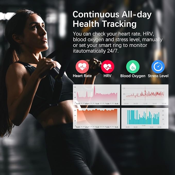 Smart Health Ring for Women Men, Fitness Tracker Ring with Heart Rate, Blood Oxygen, Sleep Tracker, Step Tracker, No Subscription Fee, IP68 Waterproof Smart Ring for iPhone & Android (Gold, 10#)