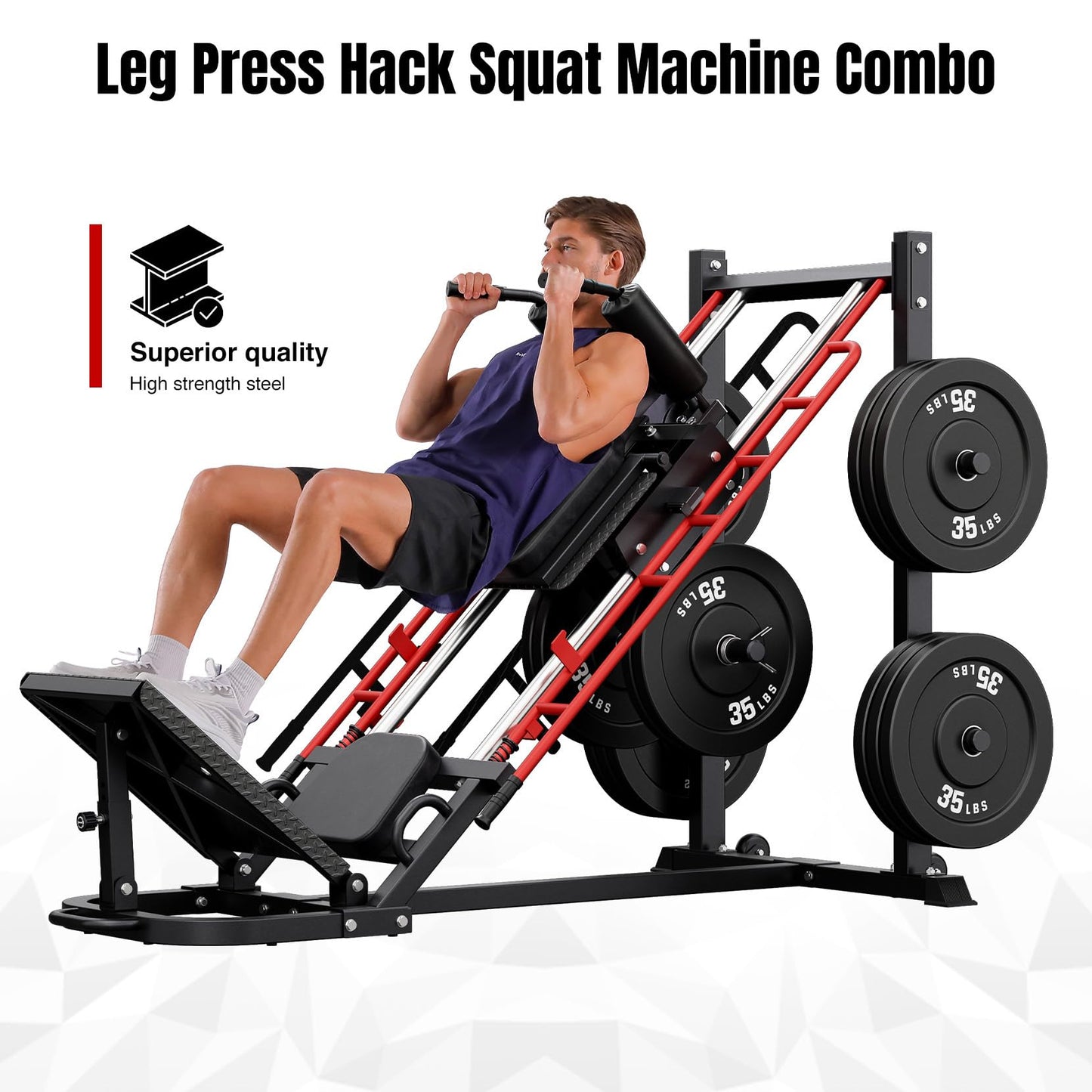 Dripex Leg Press Hack Squat Machine Combo for Home Gym, Adjustable Leg Press Machine for Full Lower Body Workout, Upgraded Leg Press with Transport Wheels and Weight Storage,Weight Plates Not Included