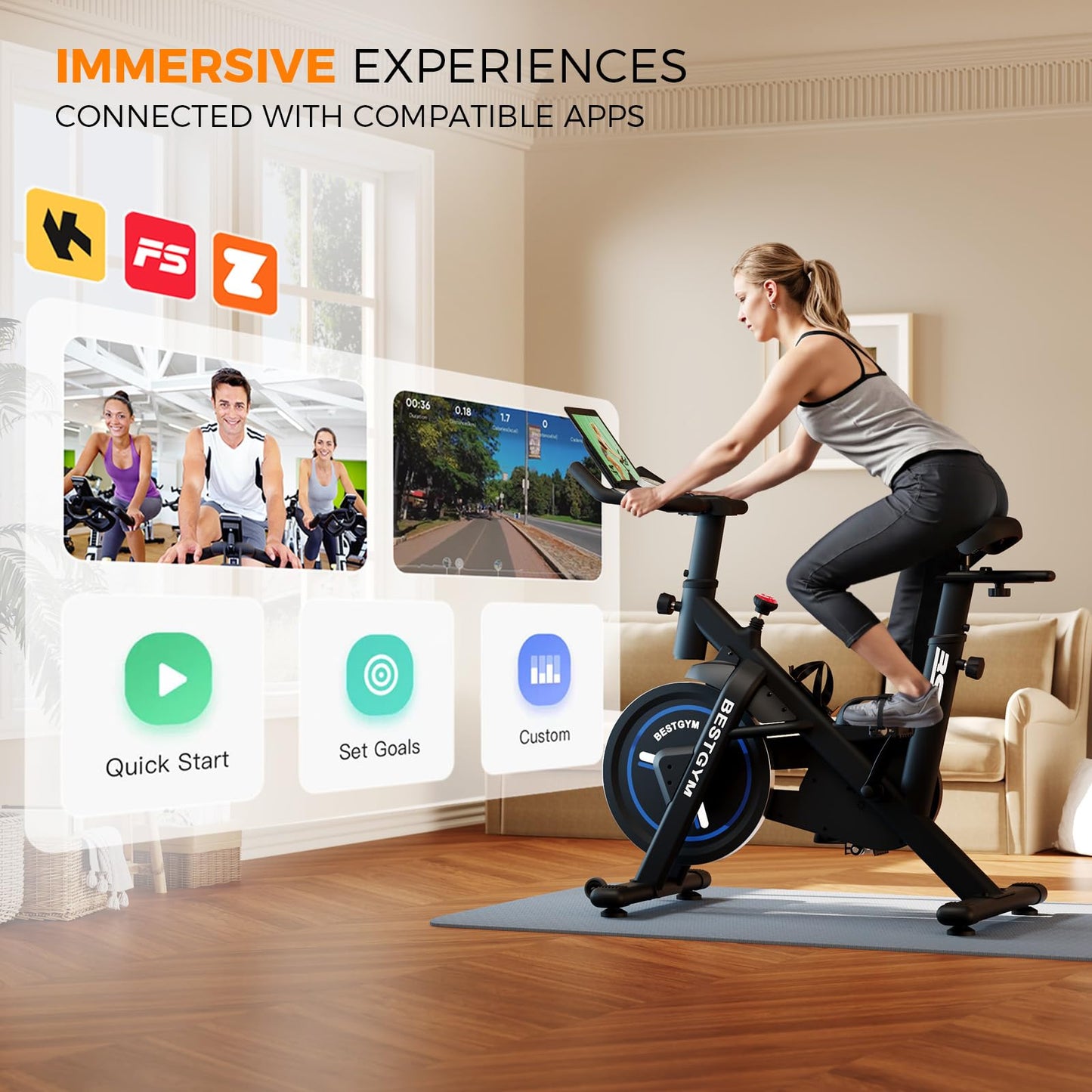 Exercise Bike, Adjustable Resistance Stationary Bikes for Home with App Compatible, Quiet Indoor Cycling Bike with 330lbs Weight Capacity, Comfortable Seat, Silent Belt Drive for Home Fitness and Weight Loss(Friction-Black)