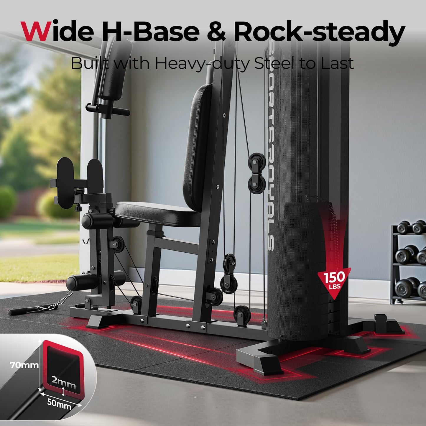 Sportsroyals Home Gym, Multifunctional Gym Equipment, Workout Equipment with 154LBS Weight Stack, for Leg Press, LAT Pull Down, Chest Presses