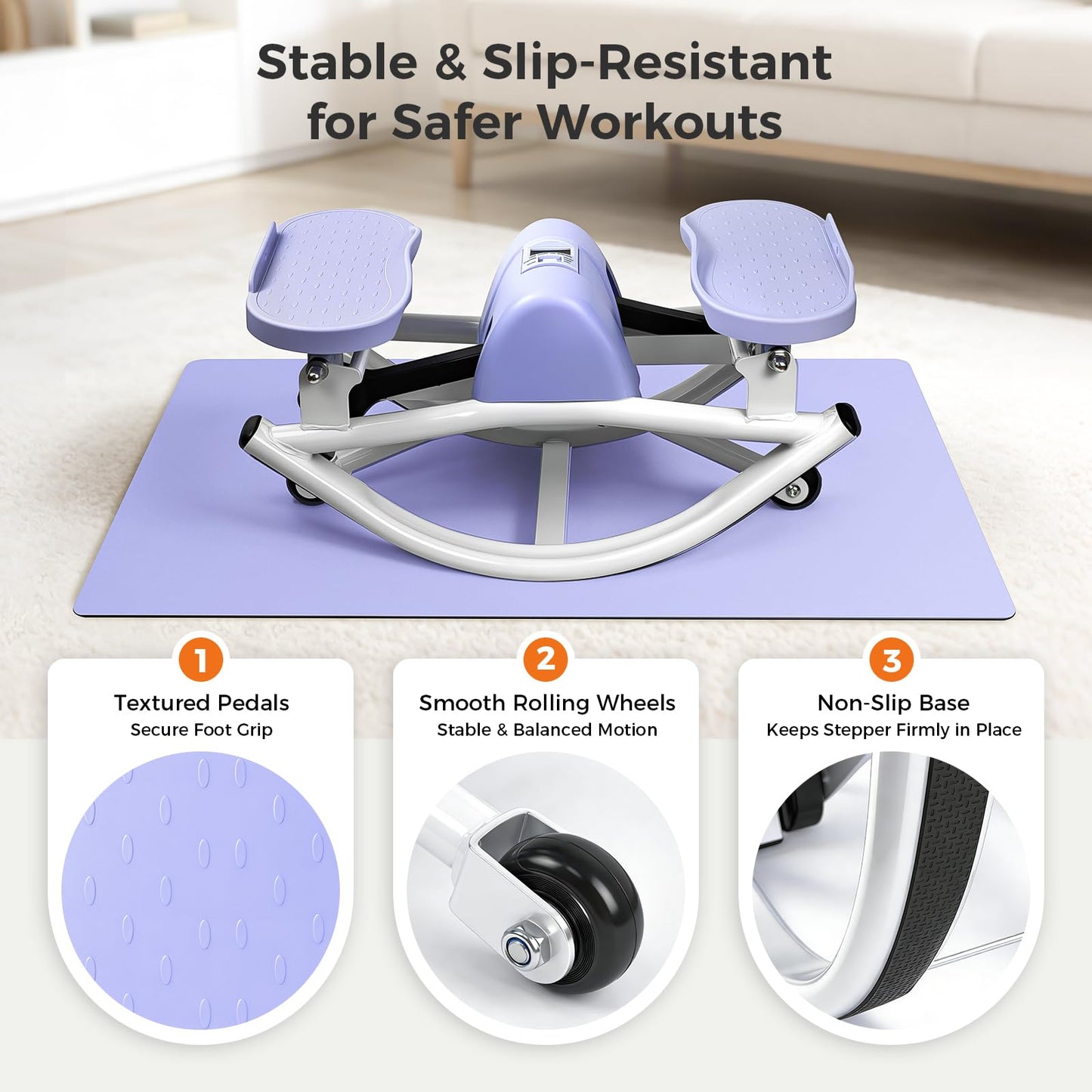 Rock Stepper Side to Side, Rocking Stepper with Lateral Motion, Compact Side Stepper for Home & Apartment, Low Impact Workout Machine with Resistance Bands & Non-Slip Mat (Purple)