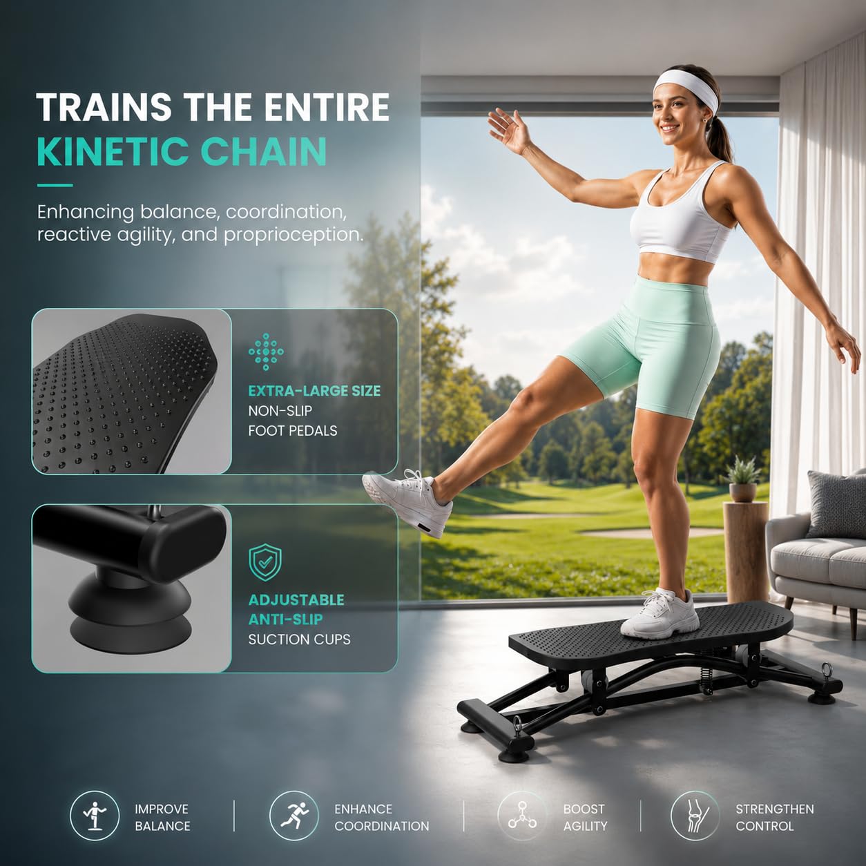 RoyalRcmtx Balance Board for Adults, Rocking Stepper with Resistance Bands, 300LBS Portable Wobble Board, Quiet Side to Side Ski Simulator Trainer Exercise Machine for Home Gym Core Workout