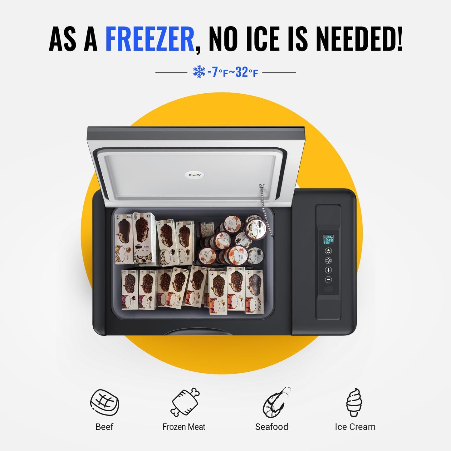 BougeRV 12 Volt Refrigerator 12V Car Fridge 23 Quart Portable Freezer Compressor Cooler 12/24V DC 110~240V AC for Truck Van RV SUV Boat Travel Camping Road Trips Tailgating -8℉~50℉ (Black)