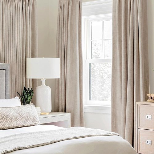 MIULEE 100% Blackout Linen Textured Curtains - Thermal Insulated Natural Beige | 52 x 78 Inch (2 Panels)