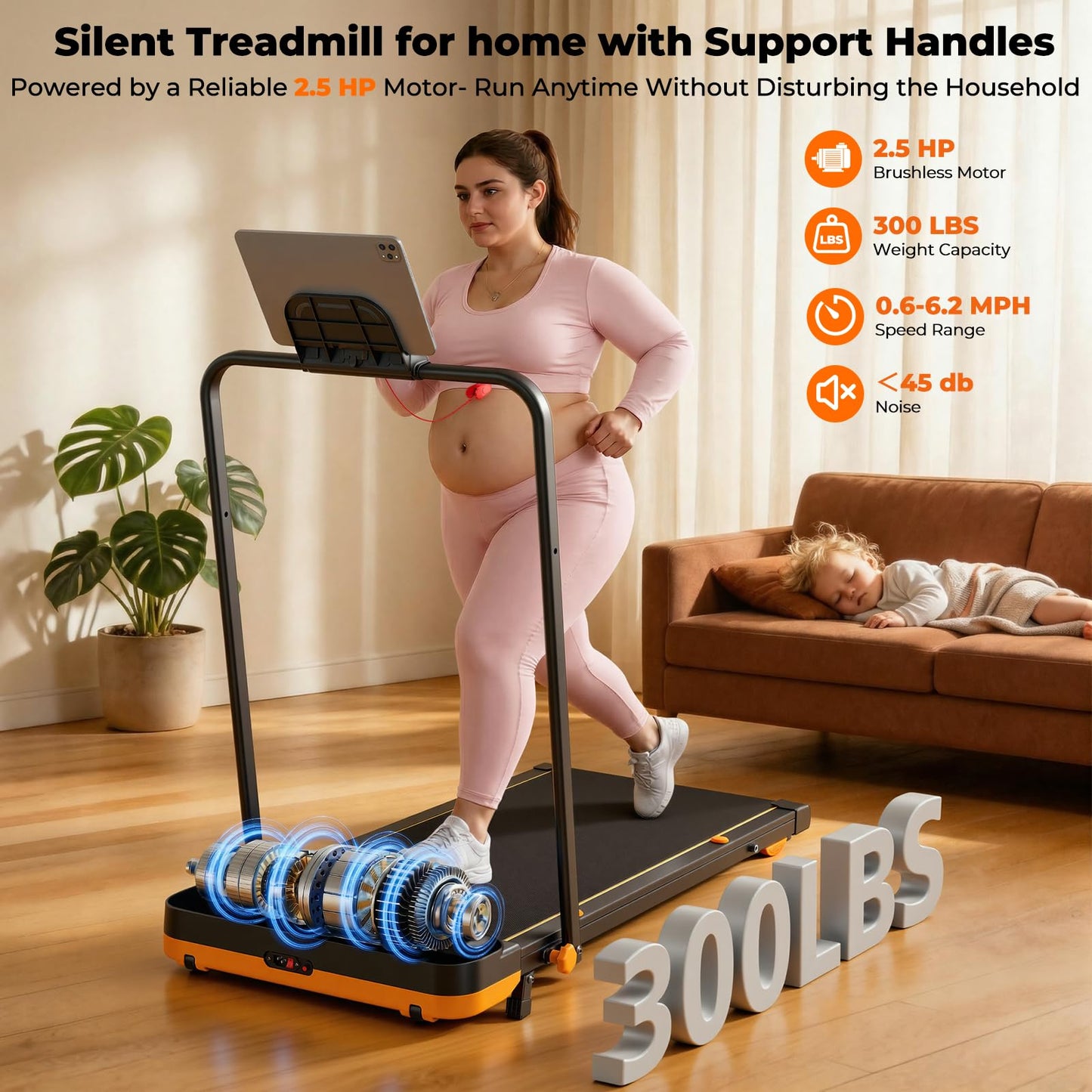 JAGJOG 4 in 1 Walking Pad with Incline, Vibration Plate with Handle Bar, Under Desk Treadmill for Home Small Spaces, Foldable Treadmill with Wristband Remote, LED Display & App（Black）
