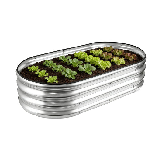 Faststar Galvanized Raised Garden Bed Outdoor, Easy Assembly Mental Planter Box with Safety Edging & Wing Nuts, Rust-Proof Metal for Garden Backyard Vegetables, Fruits 4x2x1ft Oval