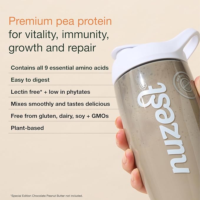 Nuzest - Pea Protein Powder - Clean Lean Protein, Premium Vegan Plant Based Protein Powder, Dairy Free, Gluten Free, GMO Free, Protein Shake, Rich Chocolate, 40 Servings, 2.2 lb