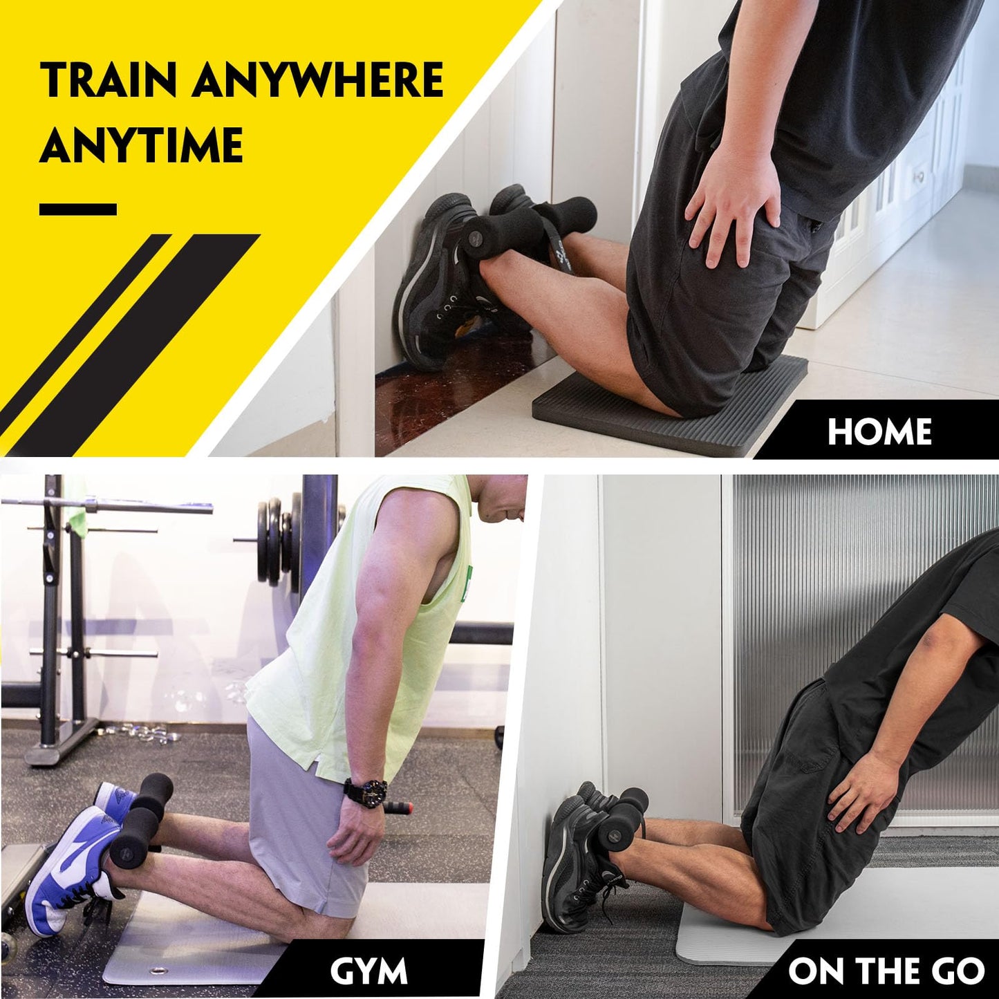 Nordic Hamstring Curl Strap with Fitness Knee Mat, Holds 420 Pounds for Hamstring Curls, Sit Up Bar for Floor, Spanish Squats, Ab Workout, 5 Seconds Setup Nordic Curl Home Fitness Equipment