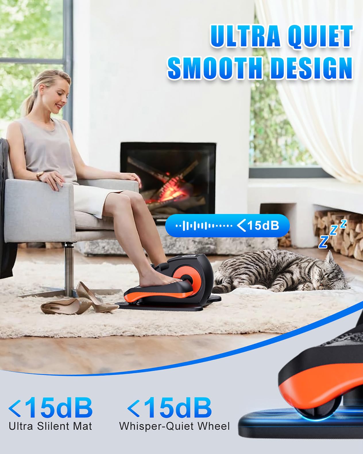 Putnen Under Desk Elliptical Machine, Electric Elliptical Leg Exerciser for Seniors with 12 Adjustable, Portable Quiet Elliptical Exercise Machine, Seated Pedal Exerciser with Remote Control (Orange)