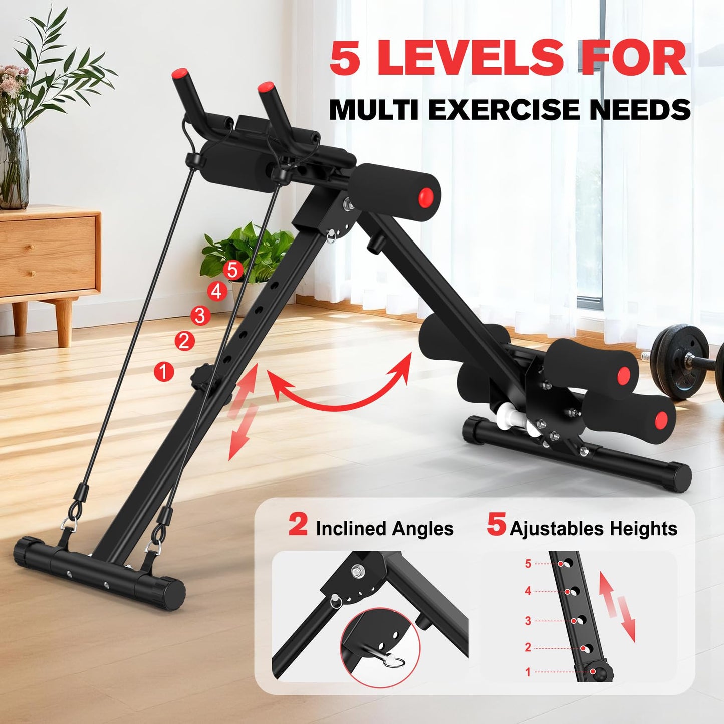 DERACY Ab Workout Machine Adjustable Ab Trainer Abdominal Trainer for Home Gym Foldable Ab Crunch Machine for Core 440 LBS (Black)