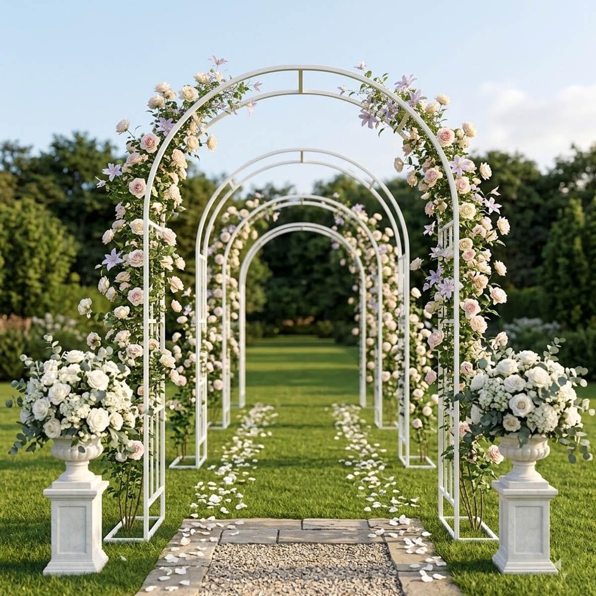 Metal Garden Arch Trellis for Climbing Plants, 4.6ft 7.8ft 10ft Outdoor Archway Arbor Stand for Roses, Cucumber Vines Frame for Raised Bed, Patio Backyard Wedding Decoration(White,W7.87ft*H7.22ft)