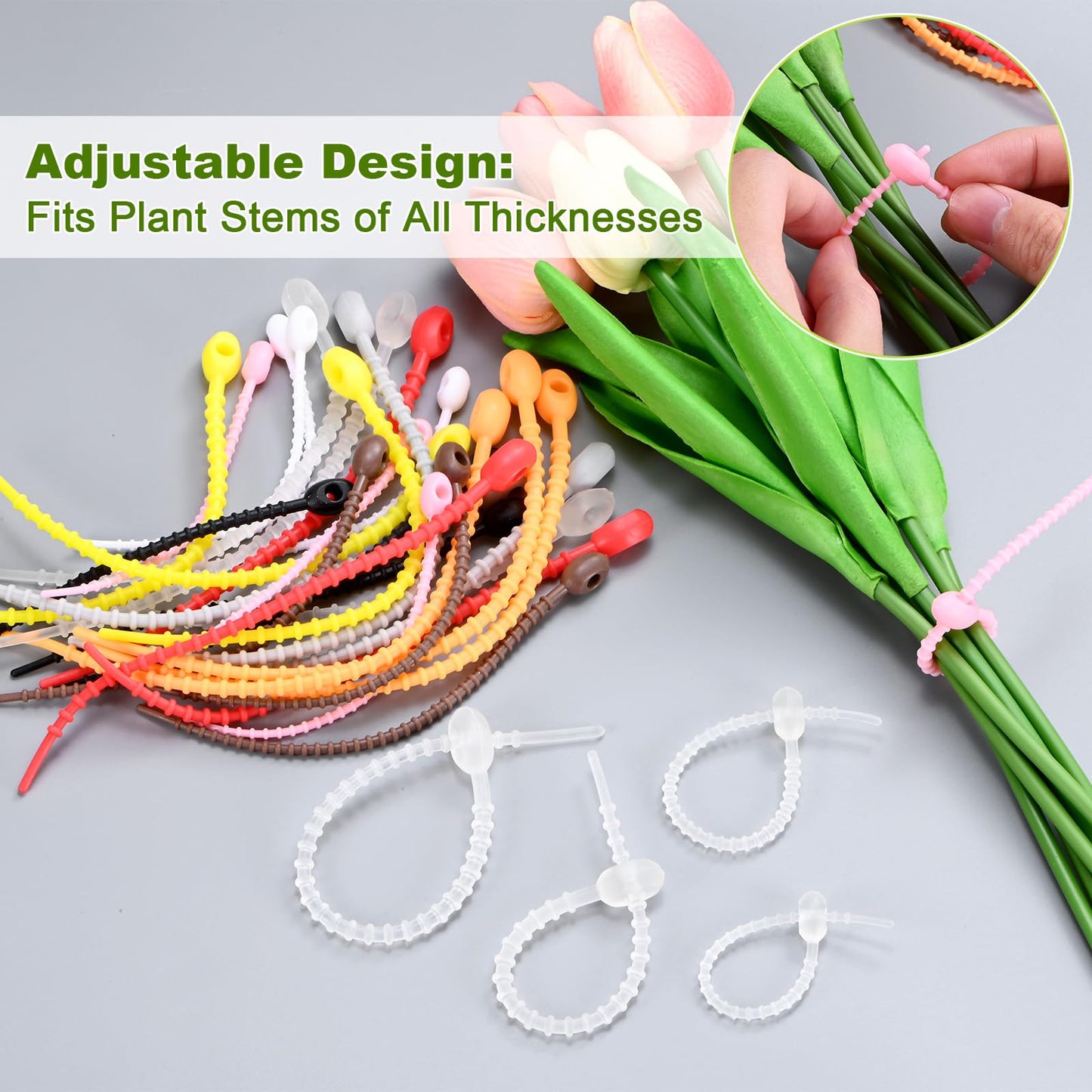 M METERXITY 48-Pack Adjustable Plant Ties, 4.7/5.9/6.7/8.2 Inch Silicone Flexible Multi-Function Garden Twist Tie for Crafts/Gift Wrapping/Gardening Plants, Reusable Support Twine [Yellow]