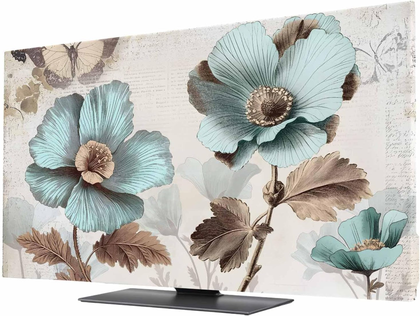 Yukro 85 Inch, 74"x42" Victorian Style Broccoli Butterfly Indoor TV Dust Cover, Blue Flowers Plant Elastic TV Dustproof