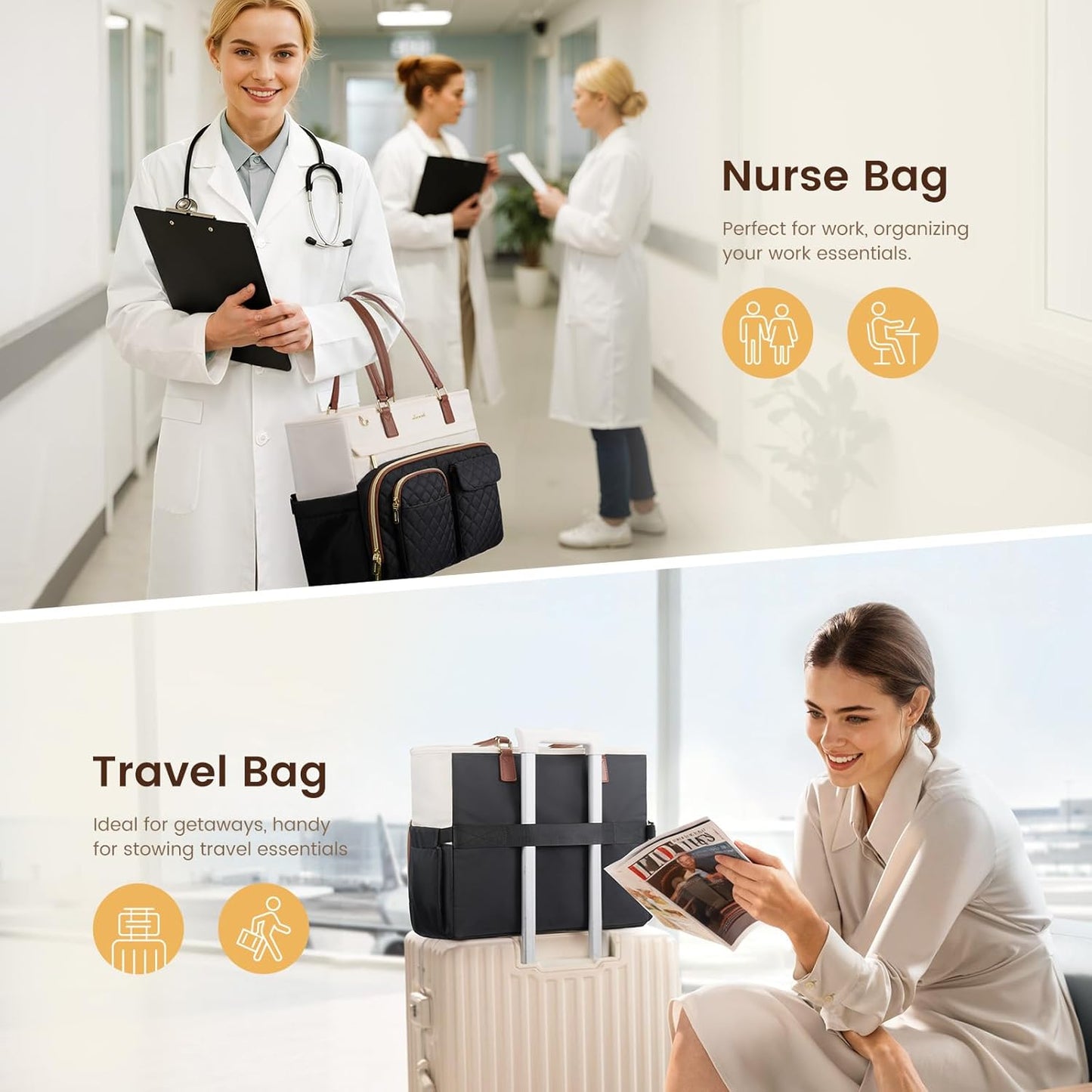 LOVEVOOK 15.6 Inch Teacher Tote Bag for Women Work, Laptop Bag with Large Cup Holder, Nurse Bag with Multi Pocket