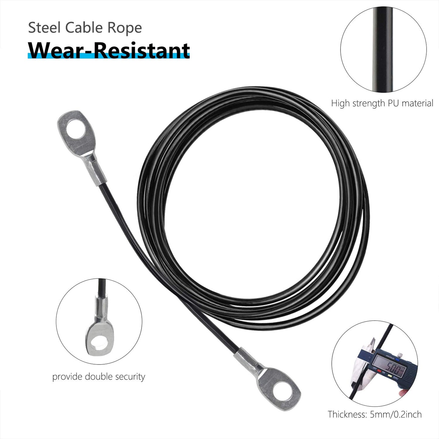 LFJ Replacement Gym Cable Fitness Pulley Cable Steel Wire Rope for Cable Machine Home Gym Weight Lift Pulley System (Fixed Length, 98")