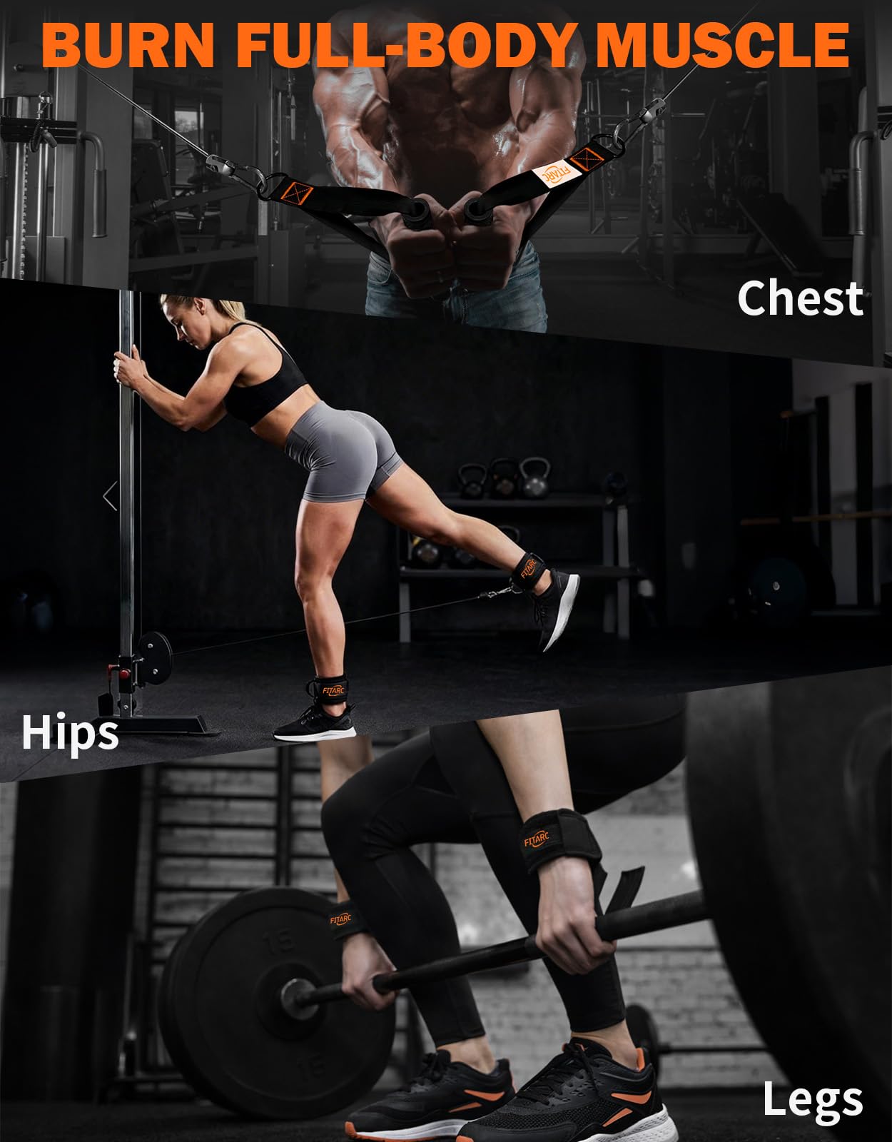 Fitarc Cable Machine Attachment Set for Home Gym, LAT Pulldown & Tricep Pushdown Attachments with D Handle, V Bar, Tricep Rope, Straight Bar, Stirrup Handles, Ankle Strap & Lifting Straps