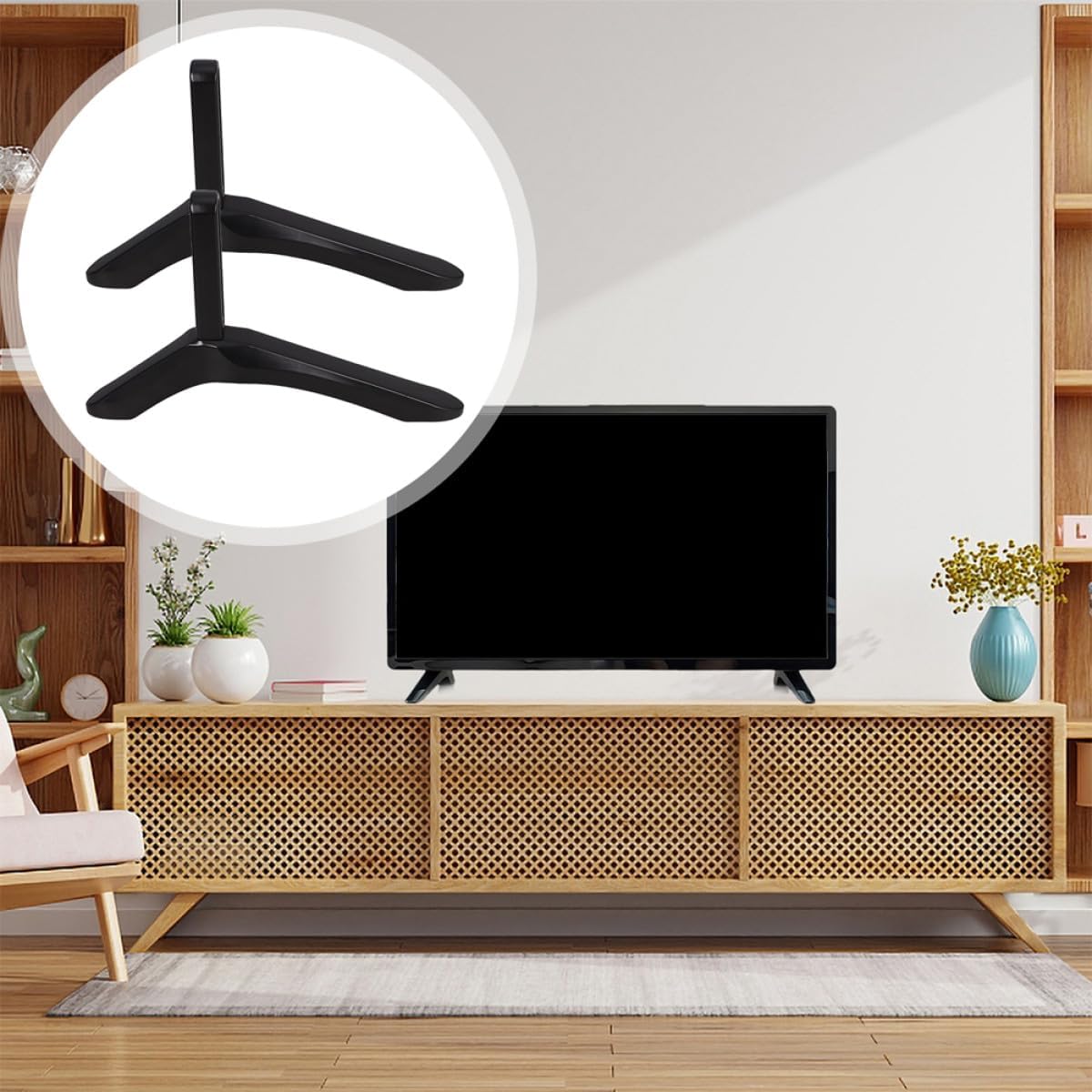 Toddmomy No-Drill Aluminum Alloy TV Stand Base Universal Tabletop TV Legs Replacement for Living Room Televisions