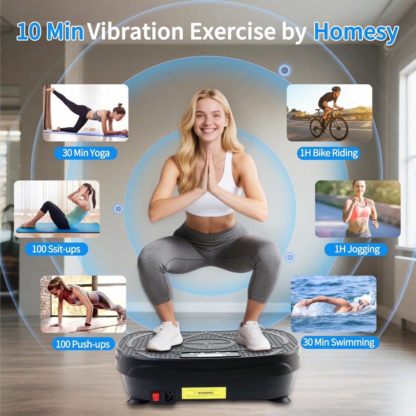 Homesy Vibration Plate Exercise Machine, Vibrating Plate for Lymphatic Drainage, Full Body Shake Platform Board for Home Fitness and Fat Burning, Sport Gym Equipment for Women Men, Black