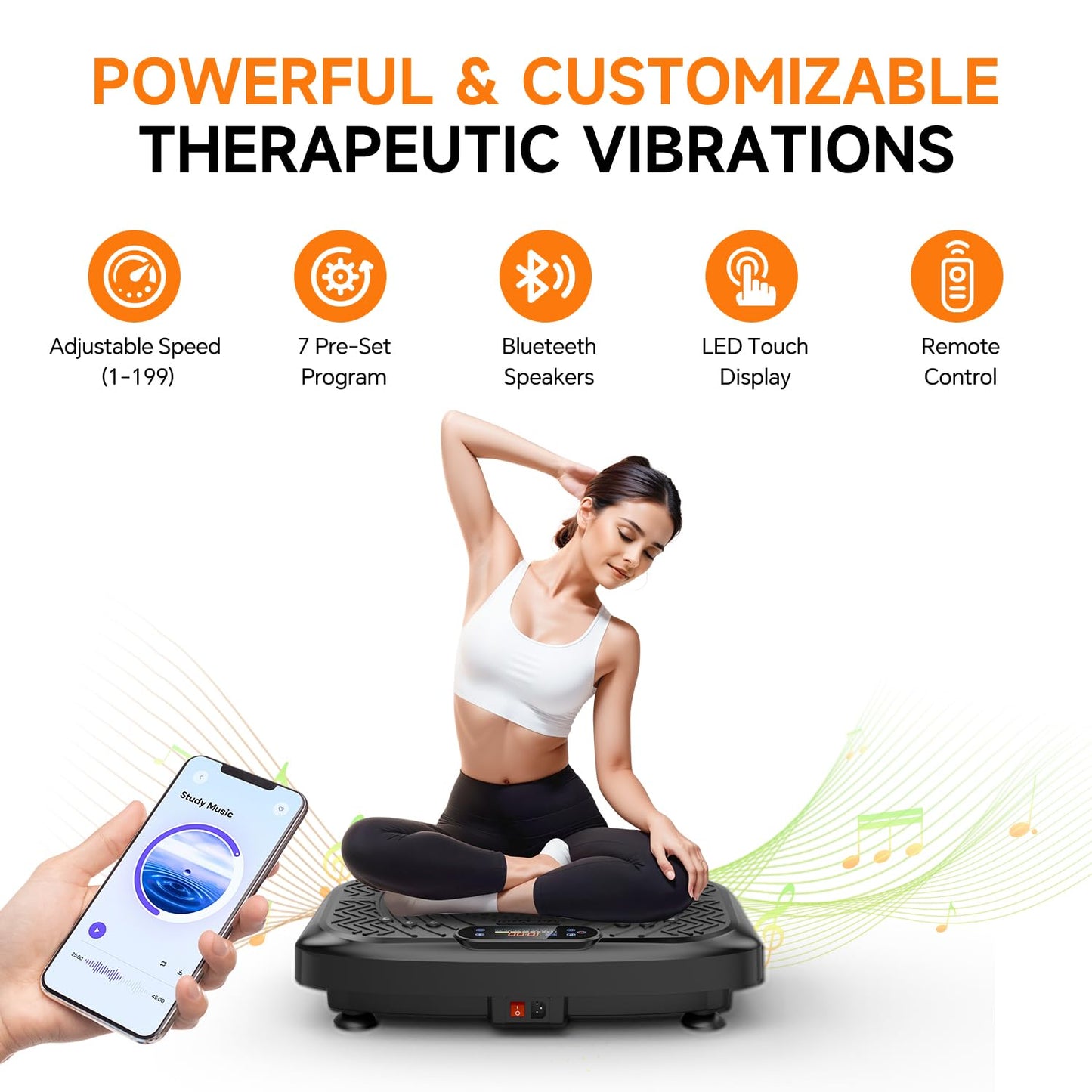 Taevno Vibration Plate Exercise Machine 450 Lbs Capacity, 199 Speeds Workout Vibrating Plate for Lymphatic Drainage Weight Loss, Full Body Shake Platform Machines for Women Men (Soft Black)
