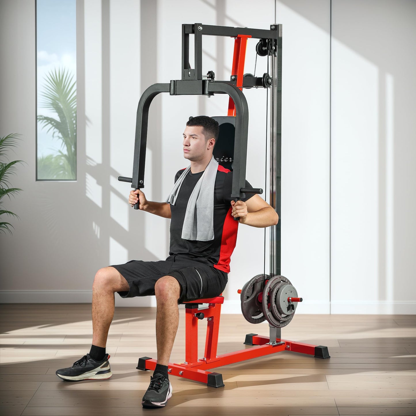 Soozier Chest Fly Machine and Chest Press Station, Delt Machine Home Gym Equipment for Chest, Back, Pectoral, Rear Deltoid and Shoulder Training, Red